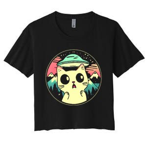 Funny Kawaii Cat Aliens And Ufo Women's Crop Top Tee