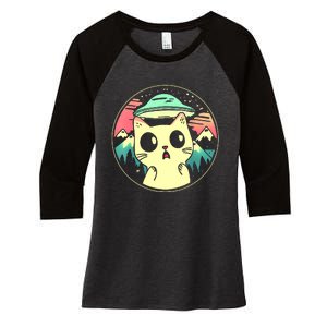 Funny Kawaii Cat Aliens And Ufo Women's Tri-Blend 3/4-Sleeve Raglan Shirt