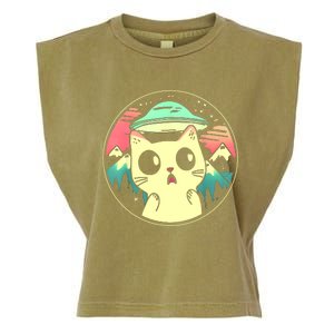 Funny Kawaii Cat Aliens And Ufo Garment-Dyed Women's Muscle Tee