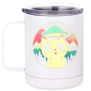 Funny Kawaii Cat Aliens And Ufo 12 oz Stainless Steel Tumbler Cup