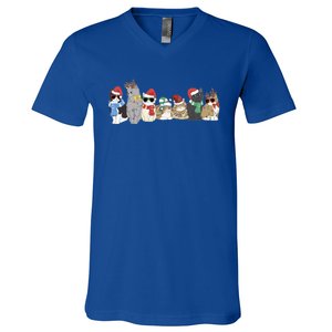 Funny Kittens Christmas Cute Gift Xmas Tree Lights Xmas Cat Gift V-Neck T-Shirt