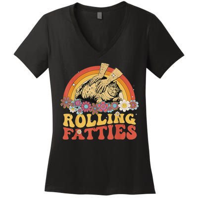 Fat Kitten Cat Rolling Fatties Cute Kitty Owner Women's V-Neck T-Shirt