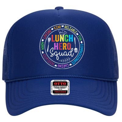 Funny Kind Caring Lunch Lady Outffit School Lunch Hero Squad Great Gift High Crown Mesh Back Trucker Hat