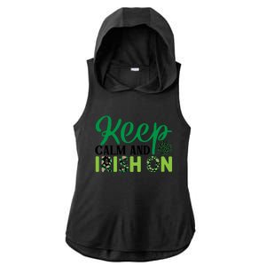 Funny Keep Calm And Irish On St Patricks Day Ladies PosiCharge Tri-Blend Wicking Draft Hoodie Tank