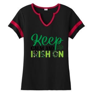 Funny Keep Calm And Irish On St Patricks Day Ladies Halftime Notch Neck Tee