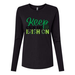 Funny Keep Calm And Irish On St Patricks Day Womens Cotton Relaxed Long Sleeve T-Shirt