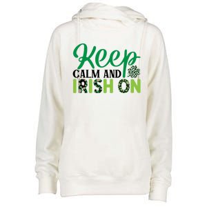 Funny Keep Calm And Irish On St Patricks Day Womens Funnel Neck Pullover Hood