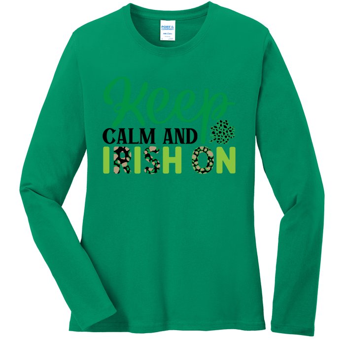 Funny Keep Calm And Irish On St Patricks Day Ladies Long Sleeve Shirt