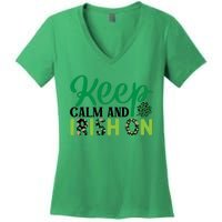 Funny Keep Calm And Irish On St Patricks Day Women's V-Neck T-Shirt