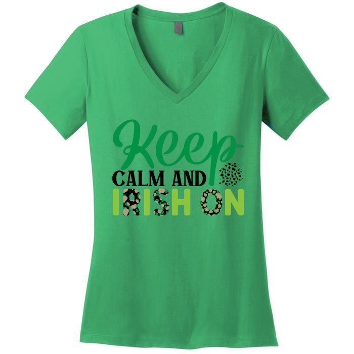 Funny Keep Calm And Irish On St Patricks Day Women's V-Neck T-Shirt