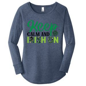 Funny Keep Calm And Irish On St Patricks Day Women's Perfect Tri Tunic Long Sleeve Shirt