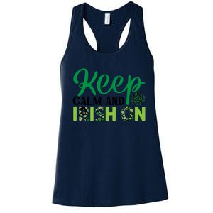 Funny Keep Calm And Irish On St Patricks Day Women's Racerback Tank