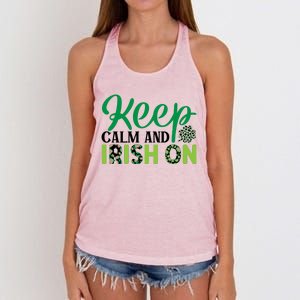 Funny Keep Calm And Irish On St Patricks Day Women's Knotted Racerback Tank