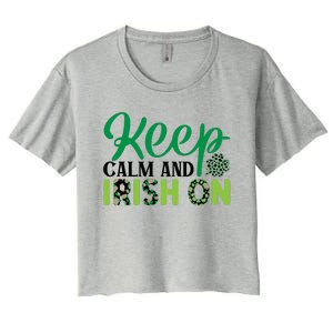 Funny Keep Calm And Irish On St Patricks Day Women's Crop Top Tee