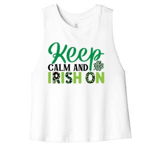 Funny Keep Calm And Irish On St Patricks Day Women's Racerback Cropped Tank