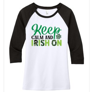 Funny Keep Calm And Irish On St Patricks Day Women's Tri-Blend 3/4-Sleeve Raglan Shirt