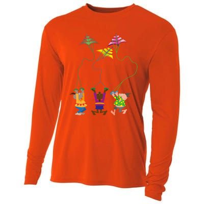 Flying Kites Cartoon Gift Cooling Performance Long Sleeve Crew