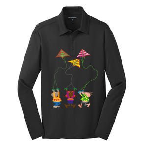 Flying Kites Cartoon Gift Silk Touch Performance Long Sleeve Polo