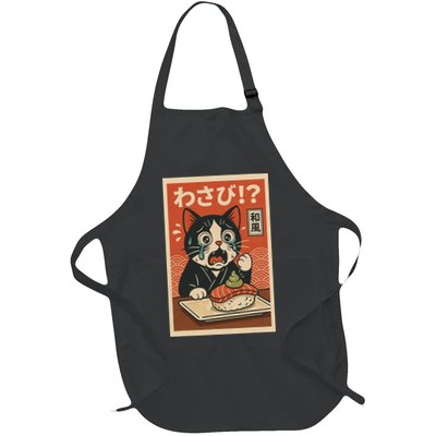Fuuny Kawaii Cat Crying Over Wasabi Gift For Cat Lovers Full-Length Apron With Pockets