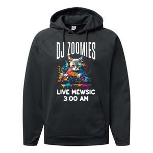 Funny Kitty Cat Lover Rainbow Funny DJ Music Zoomies Performance Fleece Hoodie