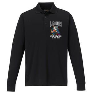 Funny Kitty Cat Lover Rainbow Funny DJ Music Zoomies Performance Long Sleeve Polo