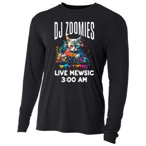 Funny Kitty Cat Lover Rainbow Funny DJ Music Zoomies Cooling Performance Long Sleeve Crew