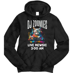 Funny Kitty Cat Lover Rainbow Funny DJ Music Zoomies Tie Dye Hoodie