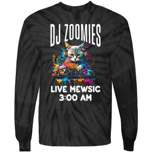 Funny Kitty Cat Lover Rainbow Funny DJ Music Zoomies Tie-Dye Long Sleeve Shirt