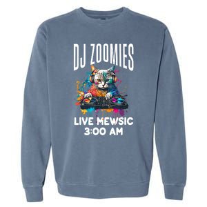 Funny Kitty Cat Lover Rainbow Funny DJ Music Zoomies Garment-Dyed Sweatshirt