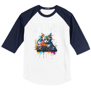 Funny Kitty Cat Lover Rainbow Funny DJ Music Zoomies Baseball Sleeve Shirt