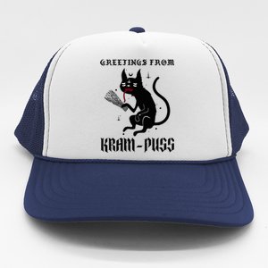 Funny Krampus Cat Christmas Greetings From Kram Puss Pagan Trucker Hat