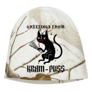 Funny Krampus Cat Christmas Greetings From Kram Puss Pagan Kati - Camo Knit Beanie