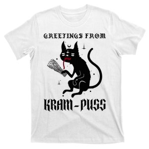 Funny Krampus Cat Christmas Greetings From Kram Puss Pagan T-Shirt