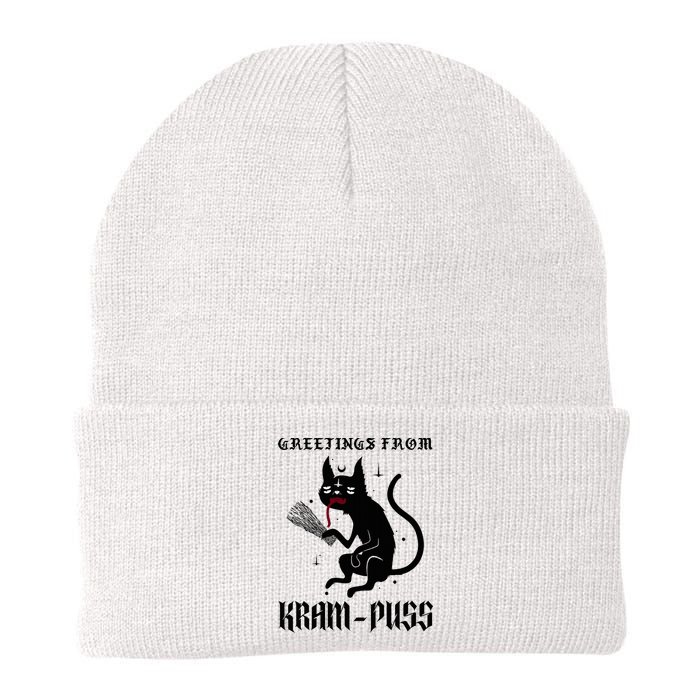 Funny Krampus Cat Christmas Greetings From Kram Puss Pagan Knit Cap Winter Beanie