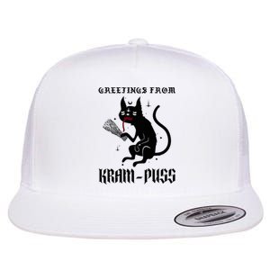 Funny Krampus Cat Christmas Greetings From Kram Puss Pagan Flat Bill Trucker Hat