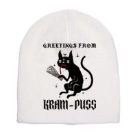 Funny Krampus Cat Christmas Greetings From Kram Puss Pagan Short Acrylic Beanie