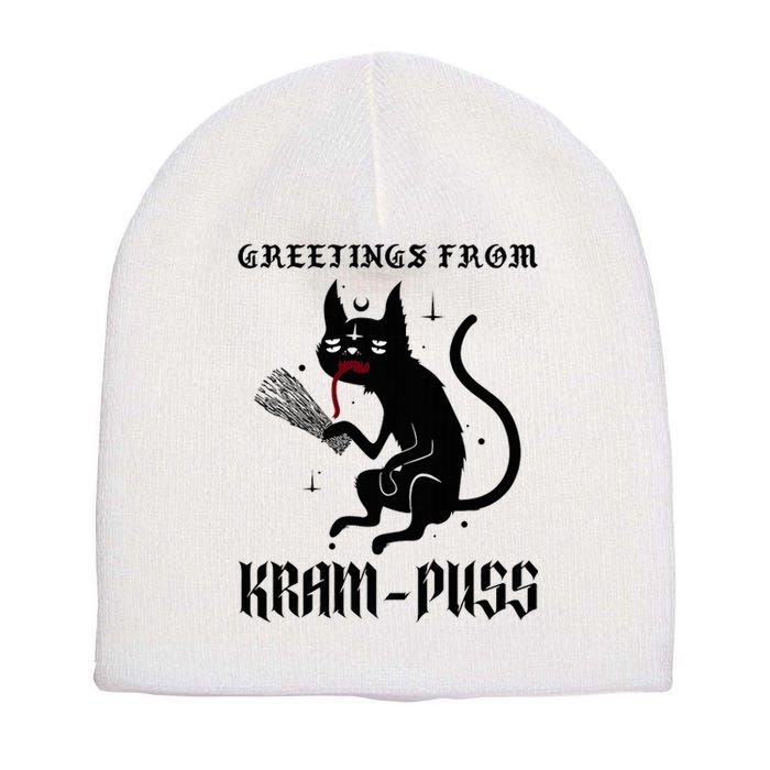 Funny Krampus Cat Christmas Greetings From Kram Puss Pagan Short Acrylic Beanie