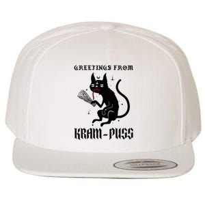 Funny Krampus Cat Christmas Greetings From Kram Puss Pagan Wool Snapback Cap