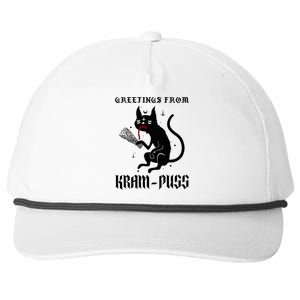 Funny Krampus Cat Christmas Greetings From Kram Puss Pagan Snapback Five-Panel Rope Hat