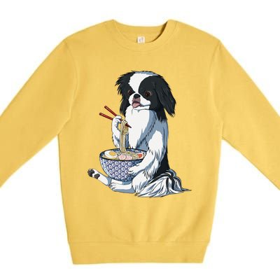 Funny Kawaii Dog Eats Ramen Noodles Japanese Chin Premium Crewneck Sweatshirt