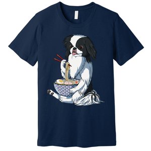 Funny Kawaii Dog Eats Ramen Noodles Japanese Chin Premium T-Shirt