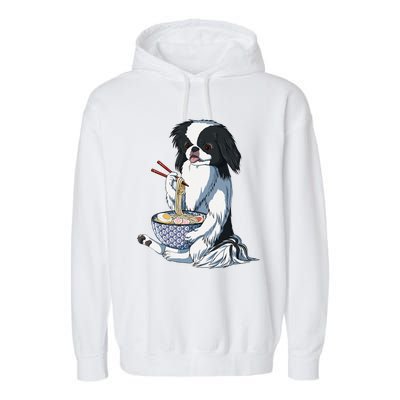 Funny Kawaii Dog Eats Ramen Noodles Japanese Chin Garment-Dyed Fleece Hoodie