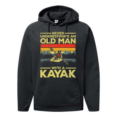 Funny Kayaking Design Grandpa Kayaker Kayak Lovers Performance Fleece Hoodie