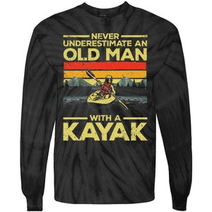 Funny Kayaking Design Grandpa Kayaker Kayak Lovers Tie-Dye Long Sleeve Shirt