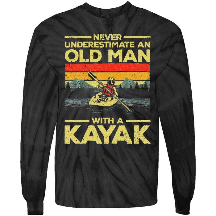 Funny Kayaking Design Grandpa Kayaker Kayak Lovers Tie-Dye Long Sleeve Shirt