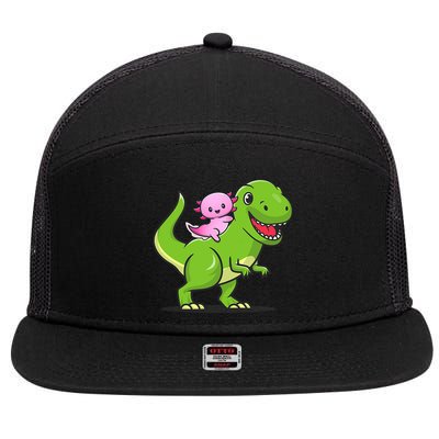 Funny Kawaii  Dino Dinosaur Axolotl Lover 7 Panel Mesh Trucker Snapback Hat