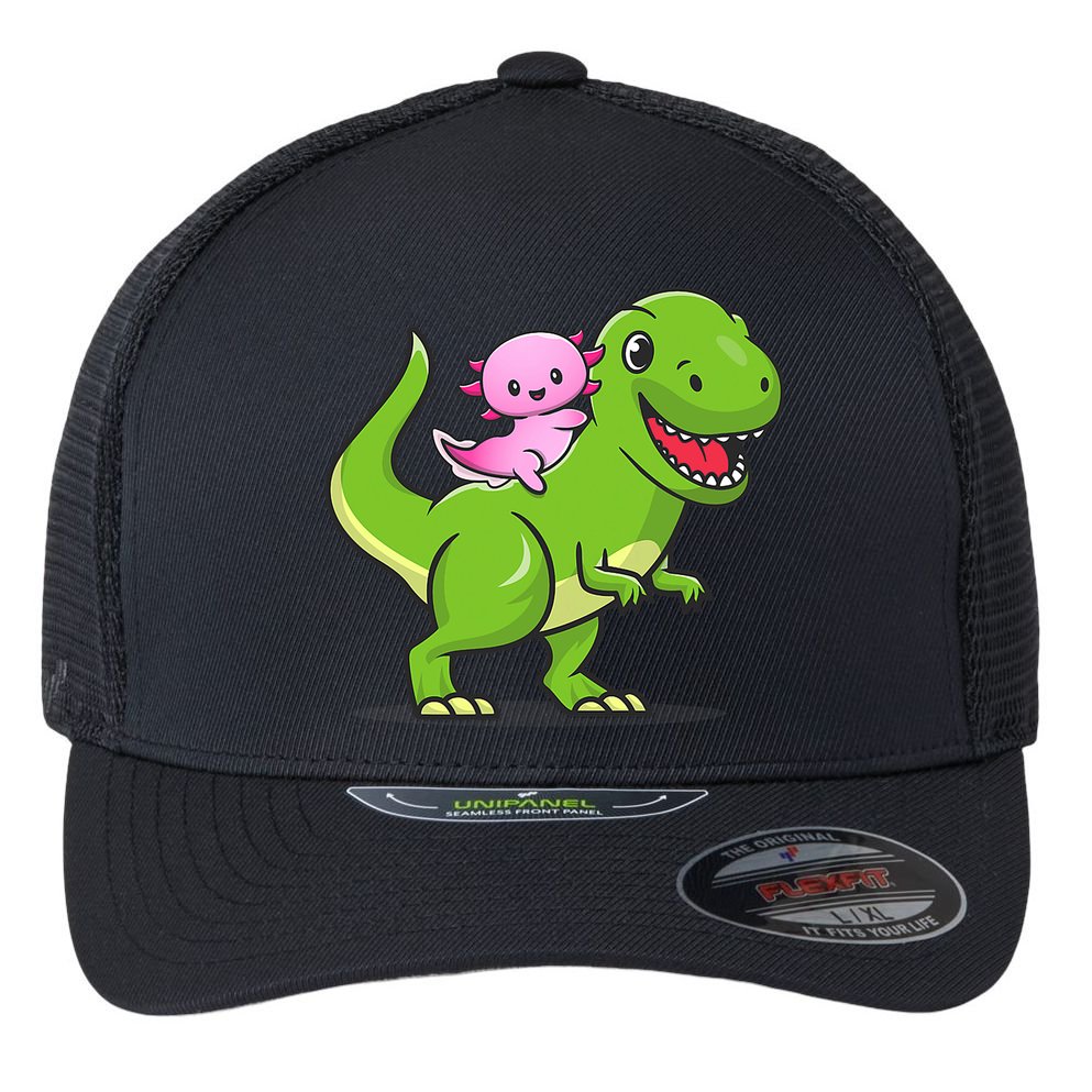 Funny Kawaii  Dino Dinosaur Axolotl Lover Flexfit Unipanel Trucker Cap