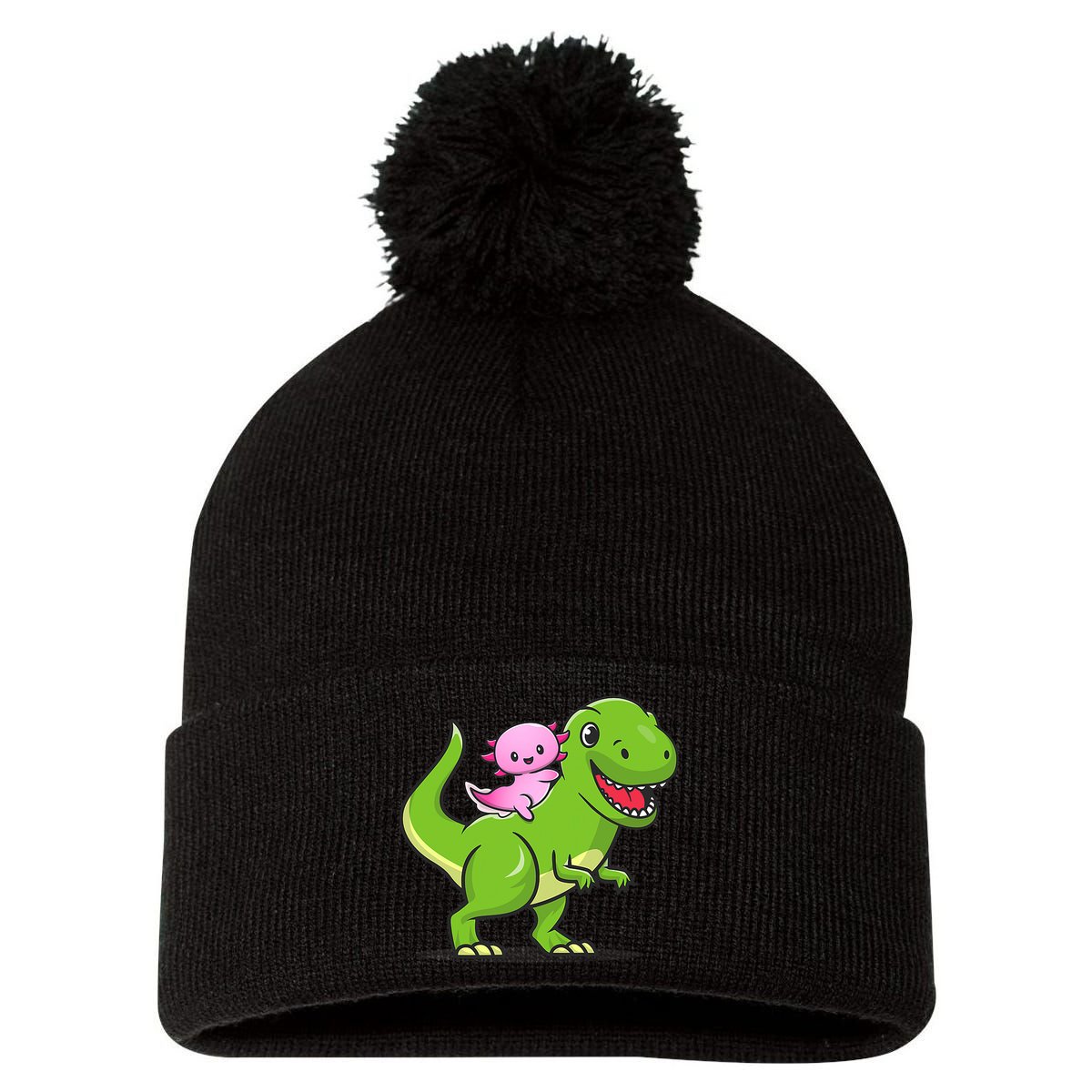 Funny Kawaii  Dino Dinosaur Axolotl Lover Pom Pom 12in Knit Beanie
