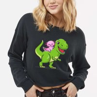 Funny Kawaii  Dino Dinosaur Axolotl Lover Cropped Pullover Crew
