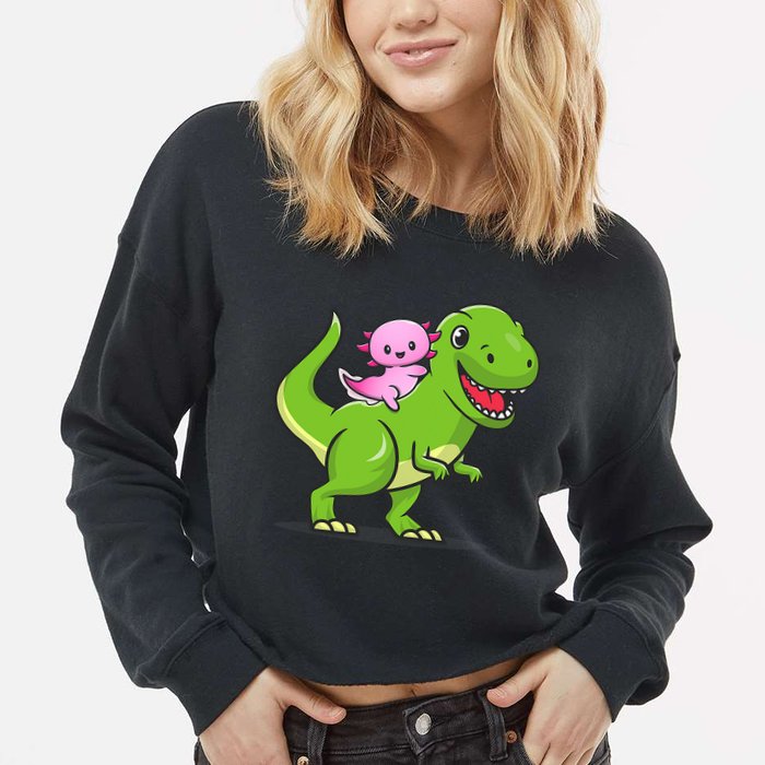 Funny Kawaii  Dino Dinosaur Axolotl Lover Cropped Pullover Crew